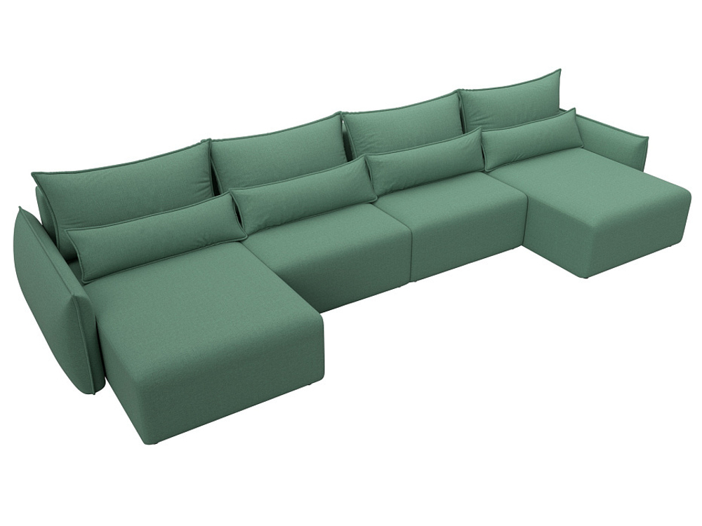 Диван П-образный Лига-051 НПБ Лонг РОГОЖКА Амур 11 зеленый