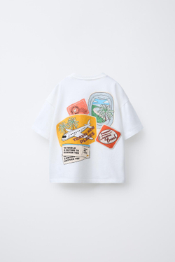 ZARA ФУТБОЛКА С РЕЛЬЕФНОЙ НАДПИСЬЮ, ЖЕЛТОВАТО-БЕЛЫЙ