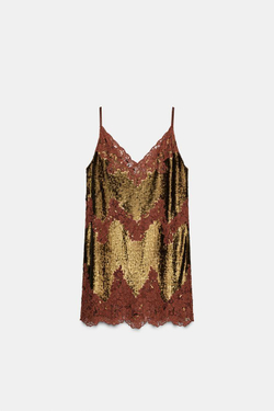ZARA ПЛАТЬЕ С КРУЖЕВОМ И ПАЙЕТКАМИ ZW COLLECTION LIMITED EDITION, ЗОЛОТИСТЫЙ