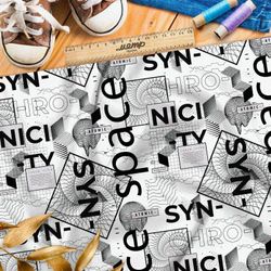 Ткань футер 2-х нитка стильный цифровой коллаж на белом фоне