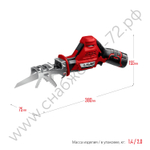 ЗУБР С1-12, 12 В, 80 мм, 1 АКБ (2 А·ч), сабельная пила (СПЛ-125-21)