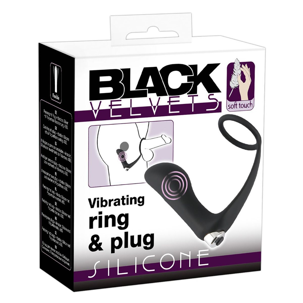 Черное эрекционное кольцо с анальной вибропробкой Vibrating Ring & Plug (Цвет: черный)