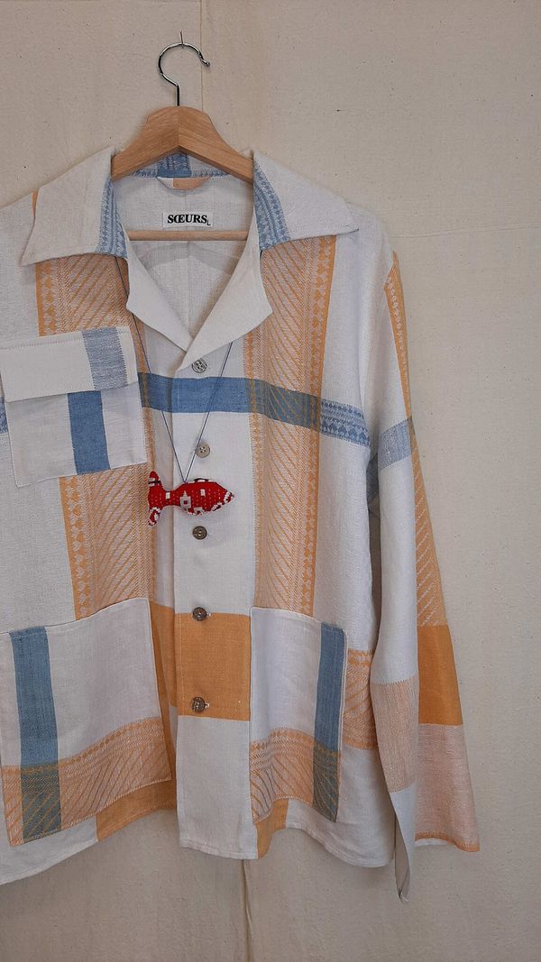 Рубашка Льняная в Клетку с Длинными Рукавами/Linen Plaid Long Sleeve Shirt белая - фото 4