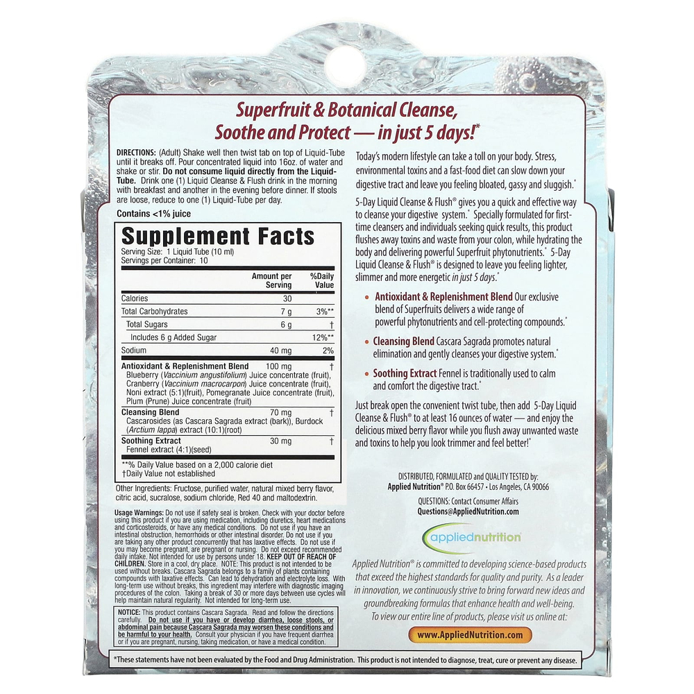 Applied Nutrition, 5-дневное очищающее и очищающее средство, смесь ягод, 10 тюбиков с жидкостью, по 10 мл (0,33 жидк. унц.)