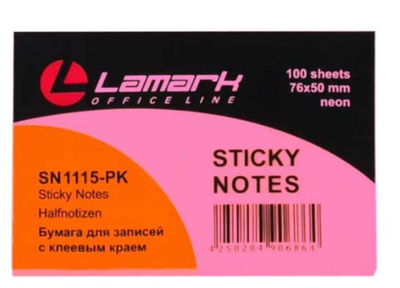 Набор, Блок для заметок, на клею, LAMARK, НЕОН, 51x76 мм, розовый, 100 л.