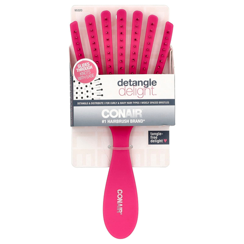 Conair, Detangle Delight™, расческа для вьющихся и волнистых волос, розовый, 1 шт.