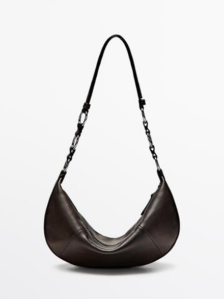 Massimo Dutti Небольшая сумка из кожи наппа, коричневый