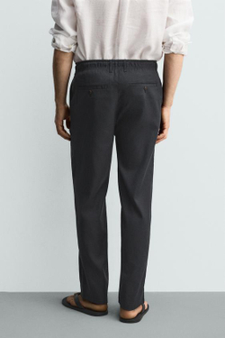 ZARA БРЮКИ RELAXED FIT ИЗ ХЛОПКА И ЛЬНА, МОРСКОЙ СИНИЙ