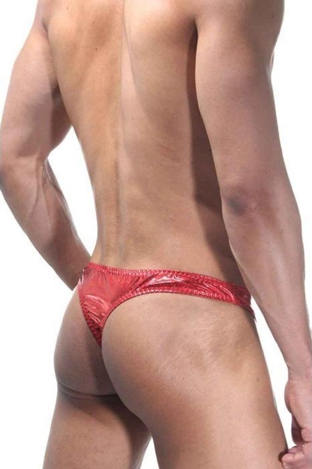 Мужские трусы-тонги с золотистыми вставками (Размер: L-XL) (Цвет: красный)