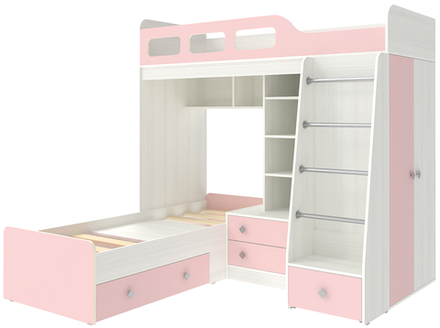 Двухъярусная кровать КарИВи Астра 4 Белое Дерево Розовый
