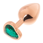 Золотистая анальная пробка OYO 7,3см с изумрудным кристаллом-сердцем