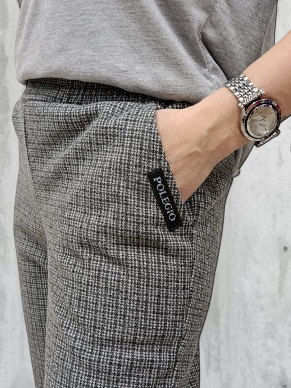 21402 Брюки женские классические джерси серая клетка (60-158)