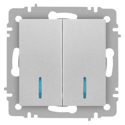 Выключатель Intro Accent 6-105-03 двойной с подсветкой, 10А-250В, IP20, СУ, AL/CU, алюминий | Intro