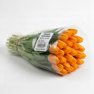 50 тюльпанов в пачке от производителя, оранжевые