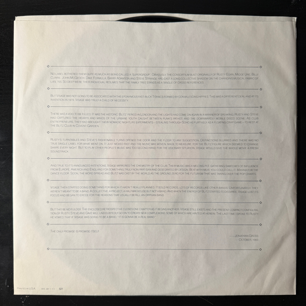 Visage ‎– Fade To Grey - The Singles Collection (США 1983г.) Promo