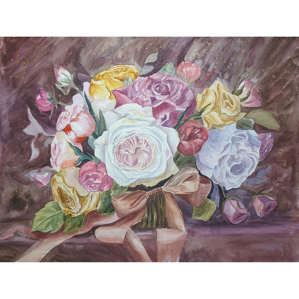 Картина авторская акварельная в паспарту 50х70 см на стену для интерьера "Голландский букет"