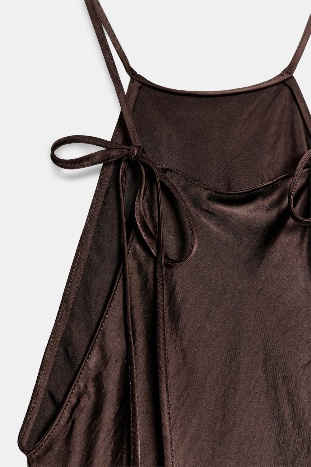 ZARA АТЛАСНОЕ ПЛАТЬЕ ХАЛТЕР ZW COLLECTION, КОРИЧНЕВЫЙ