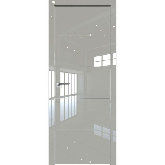 Межкомнатная дверь глянцевая Profil Doors 15LE галька люкс с алюминиевым молдингом