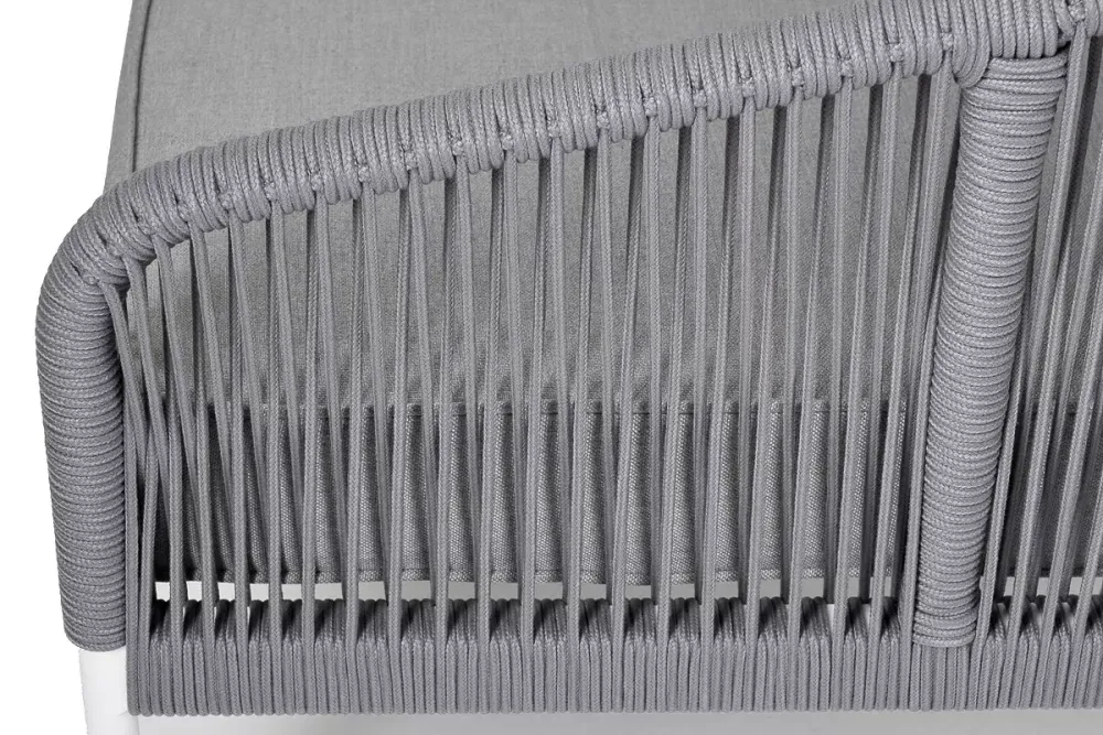 "Канны" левый модуль плетеный из роупа, каркас алюминий белый шагрень, роуп светло-серый круглый, ткань светло-серая