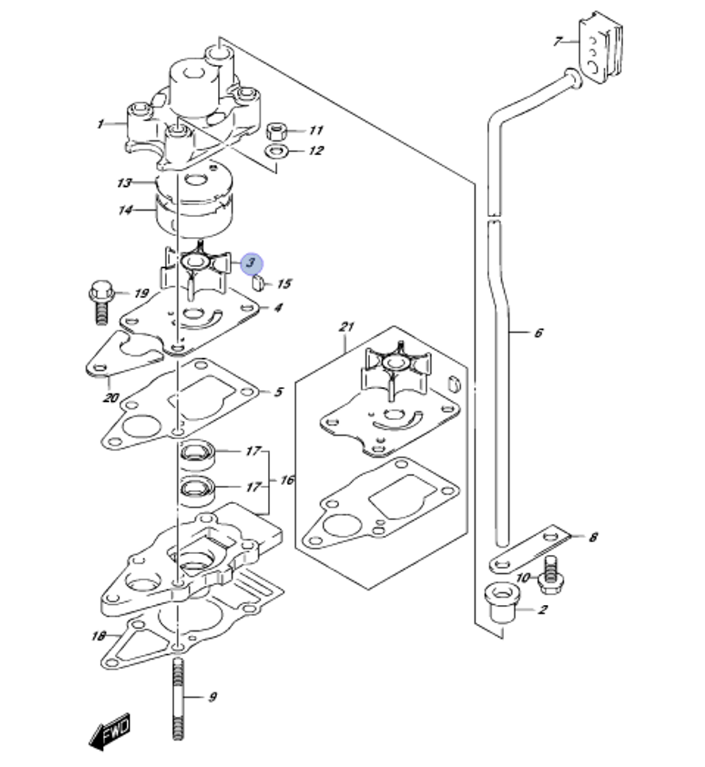 Крыльчатка помпы для лодочных моторов DF4/5/6