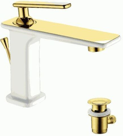 смеситель умывальник LEMARK Mista монолитный белый/золото LM6406WG