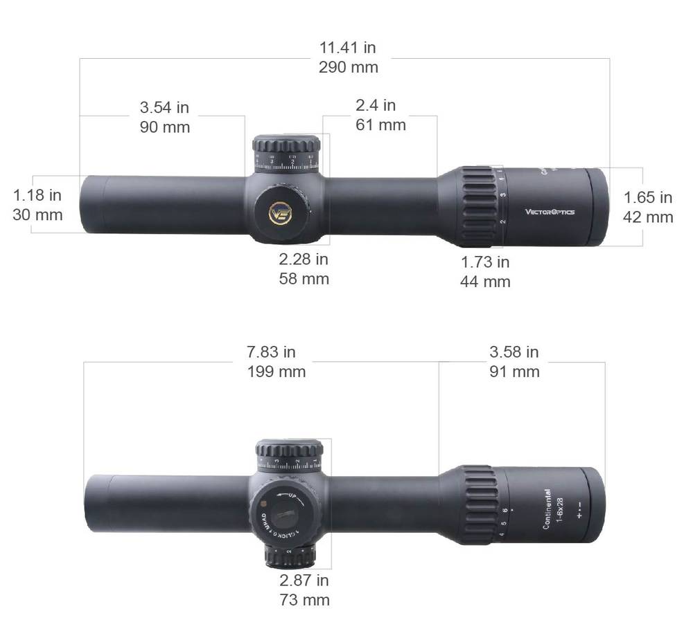Оптический прицел Vector Optics Continental 1-6x28 Tactical FFP, сетка BDC & Wind, 34 мм, тактические барабаны, Zero Stop, азотозаполненный, с подсветкой (SCFF-31P)
