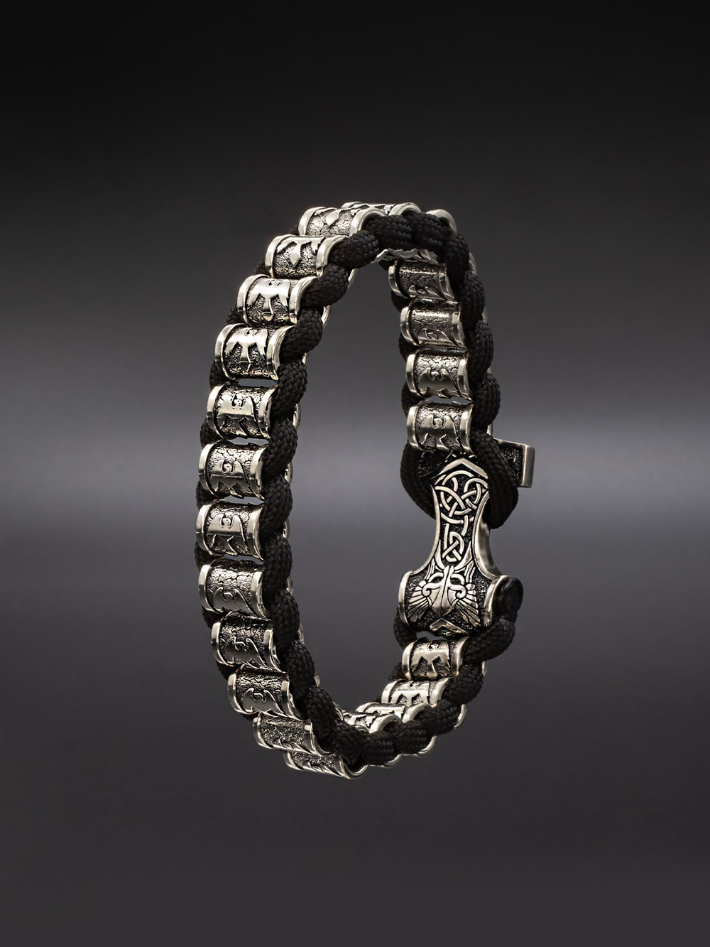 Браслет скандинавский вороны с молотом Тора металл мельхиор