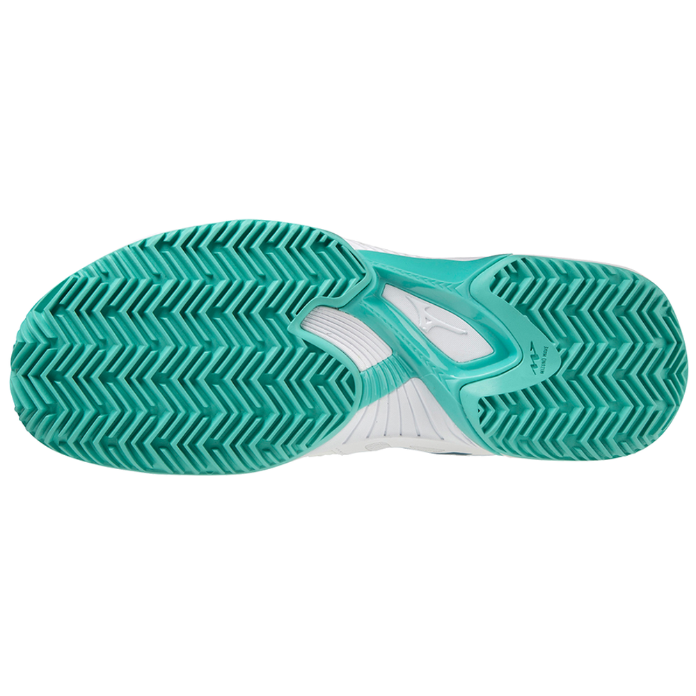 Женские Кроссовки теннисные Mizuno Wave Exceed Tour 5 CC - white/turquoise/moroccanblue