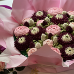 Букет цветочных капкейков хризантемы с пионами 19 шт