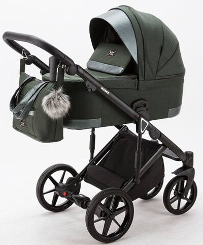 Детская коляска Adamex Marco 2 в 1 GA06 (Т. ЗЕЛ.ТК.+ Т. ЗЕЛ. КОЖ. ОТДЕЛКА)