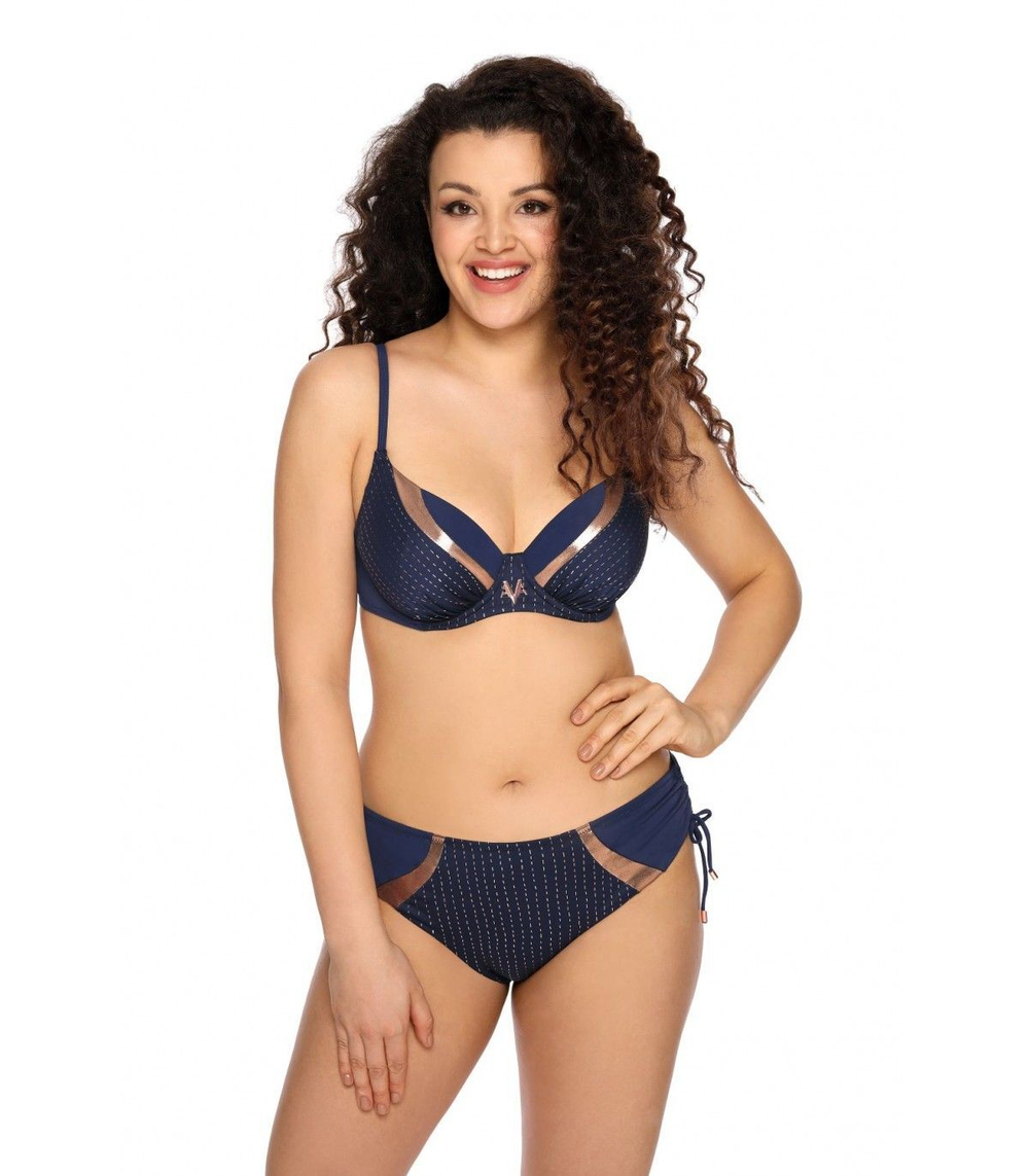 Купальный лиф со вставками из ткани с медным отливом (Размер: 90D) (Цвет: темно-синий)