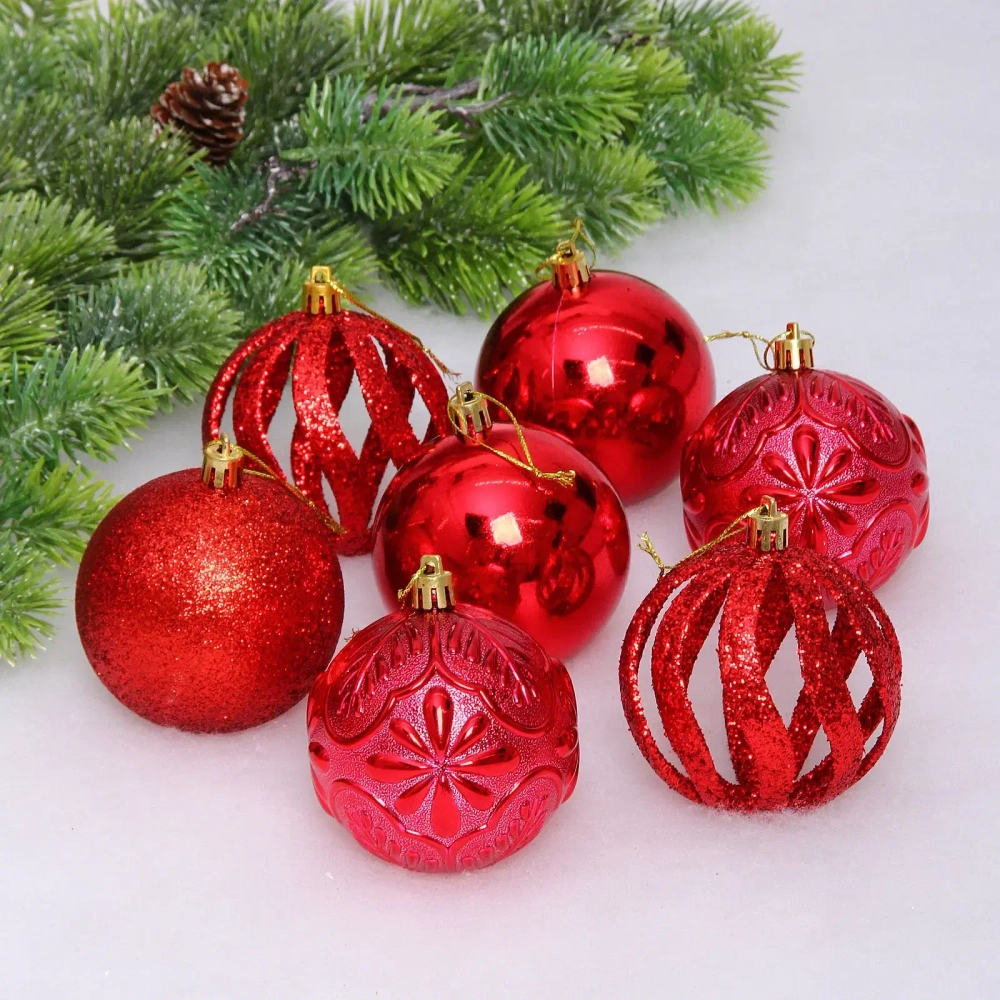 Новогодние шары 8 см (набор 24 шт) «Фактурный микс», красный