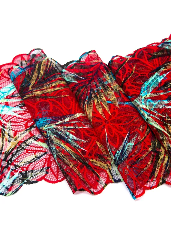 03-235 Кружево эластичное 21 см, Hawaii, красный/голубой/ментол