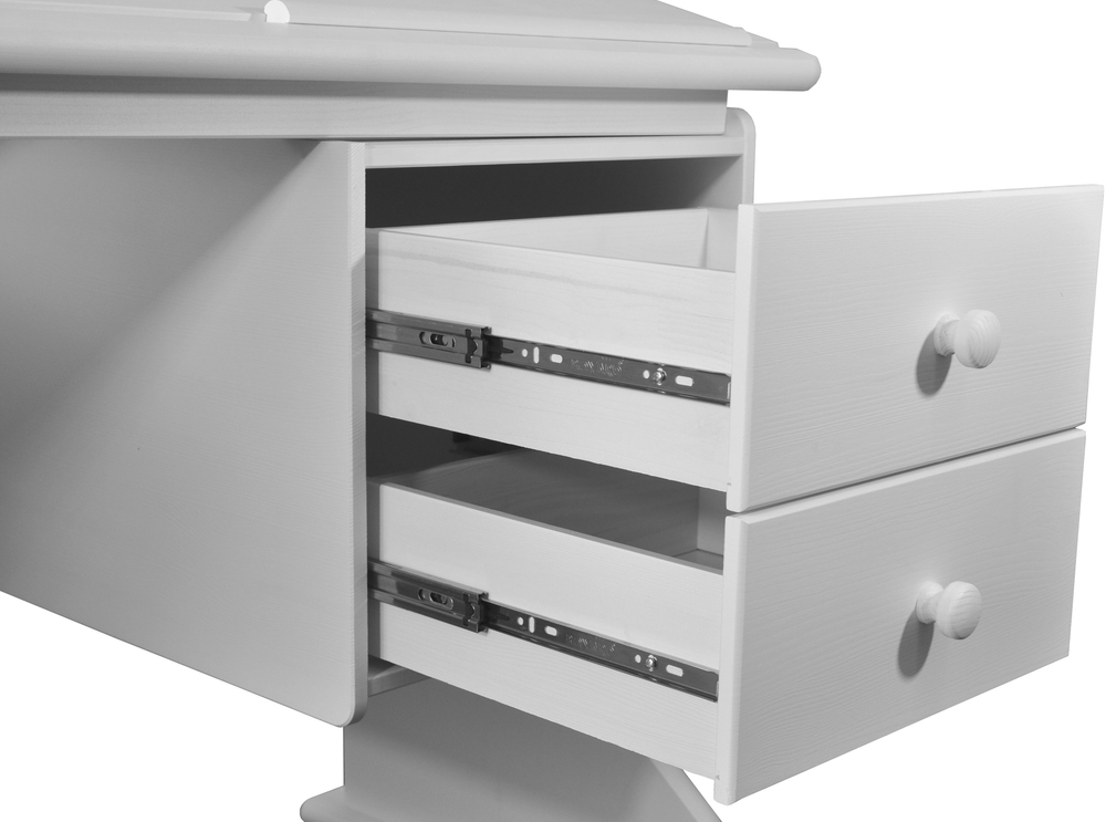 Стол письменный 120х60х62, Рио, компьютерный школьный, парта с 2 ящиками, массив сосны с регулировкой наклона, белый, Dipriz