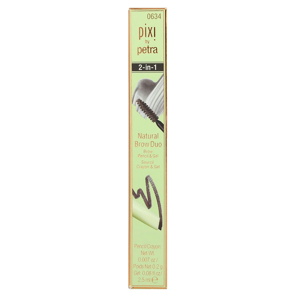 Pixi Beauty, 2-в-1 Natural Brow Duo, карандаш и гель для бровей, 0634 мягкий черный, 1 шт.