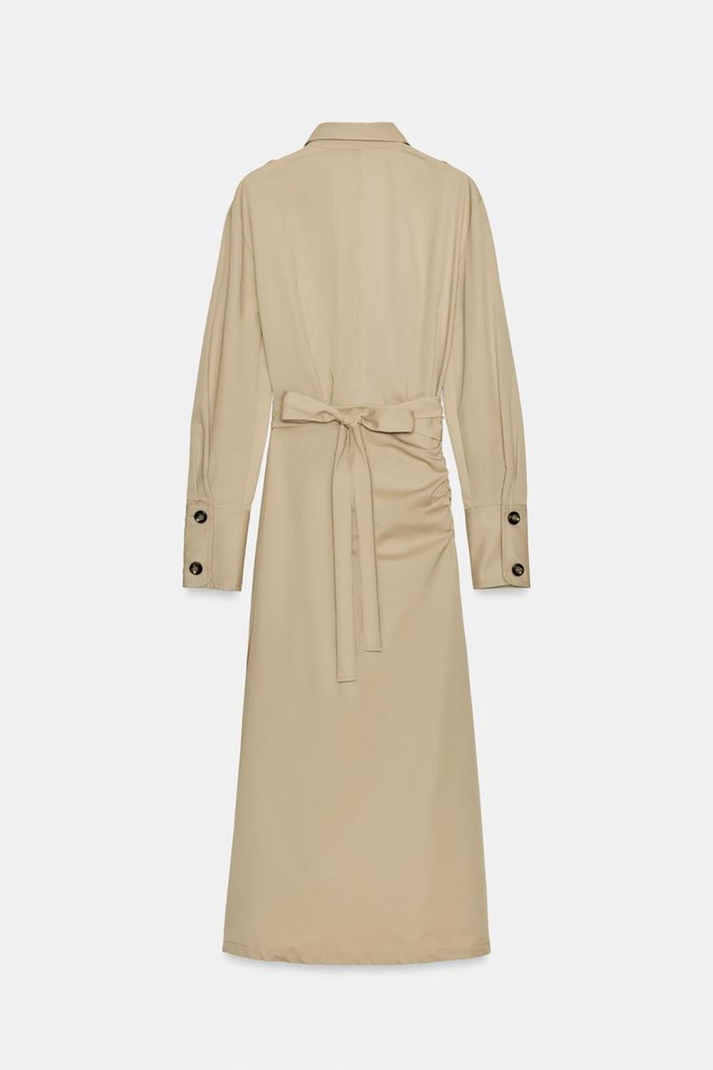 ZARA ПЛАТЬЕ МИДИ ИЗ САРЖИ С ХЛЯСТИКАМИ, ПЕСОЧНЫЙ