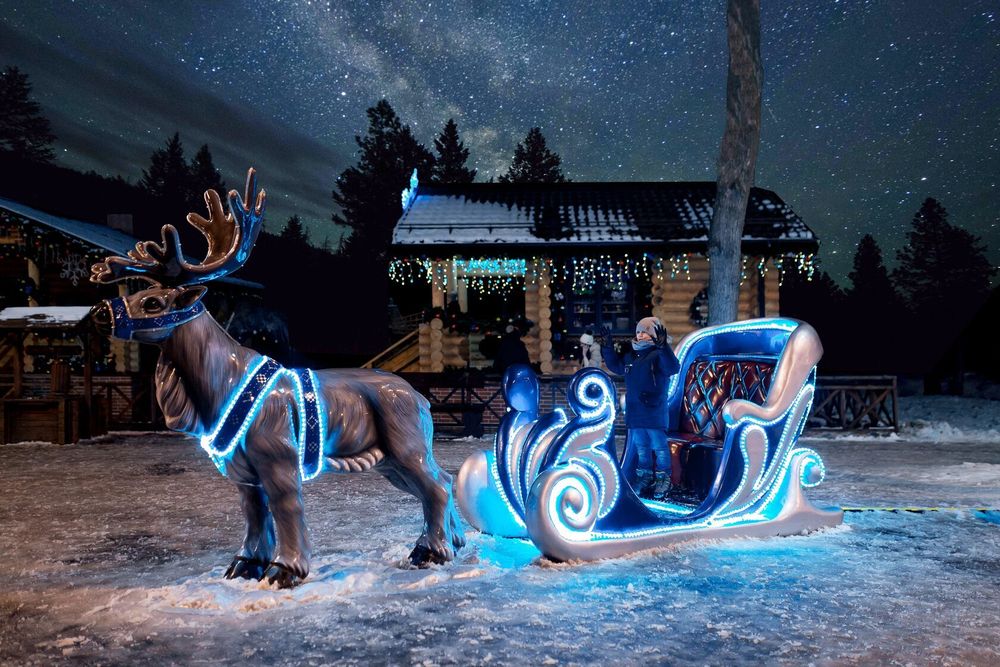 новогодняя конструкция "Олень с санями" со светодиодной подсветкой