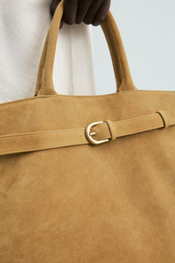 ZARA КОЖАНАЯ СУМКА С РЕМНЕМ, КАРАМЕЛЬНО-КОРИЧНЕВЫЙ