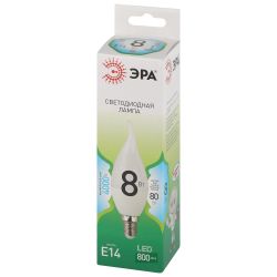 Лампочка светодиодная ЭРА GREEN LINE LED BXS-8W-840-E14 GL E14 8 Вт свеча на ветру яркий белый свет | Лампы cветодиодные Свеча (B/C)