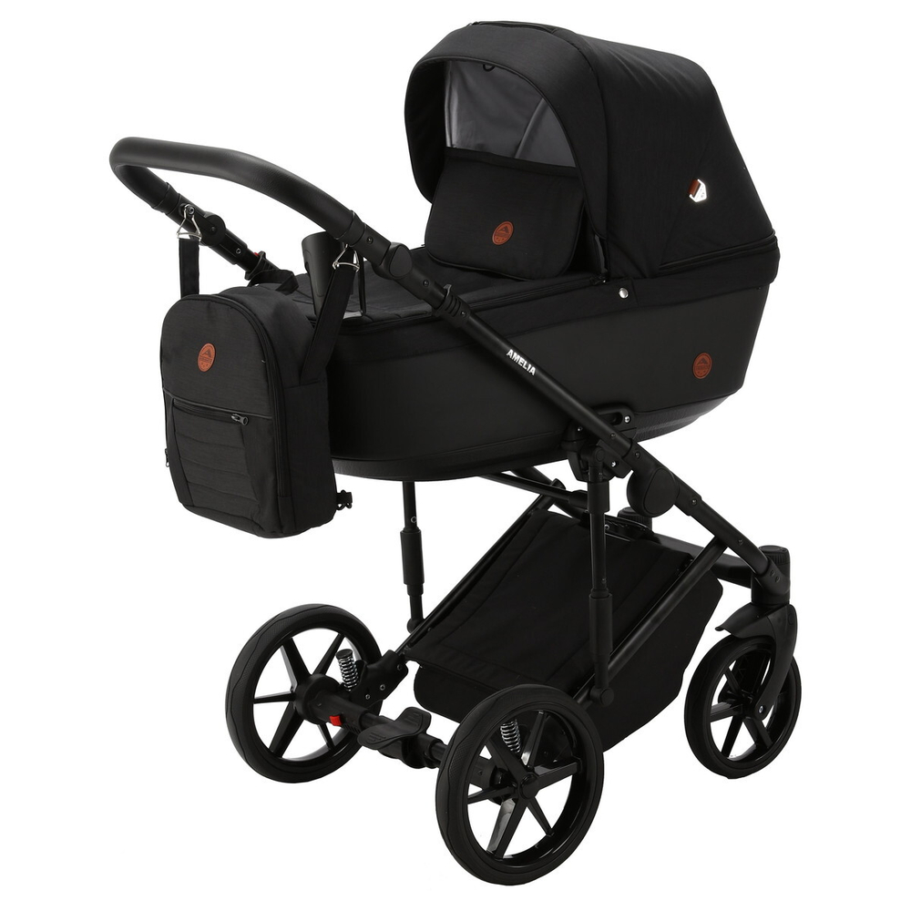 Детская коляска Adamex Amelia 2 в 1 AM238-TIP (ЧЕРН+ЧЕРН.КОЖА)