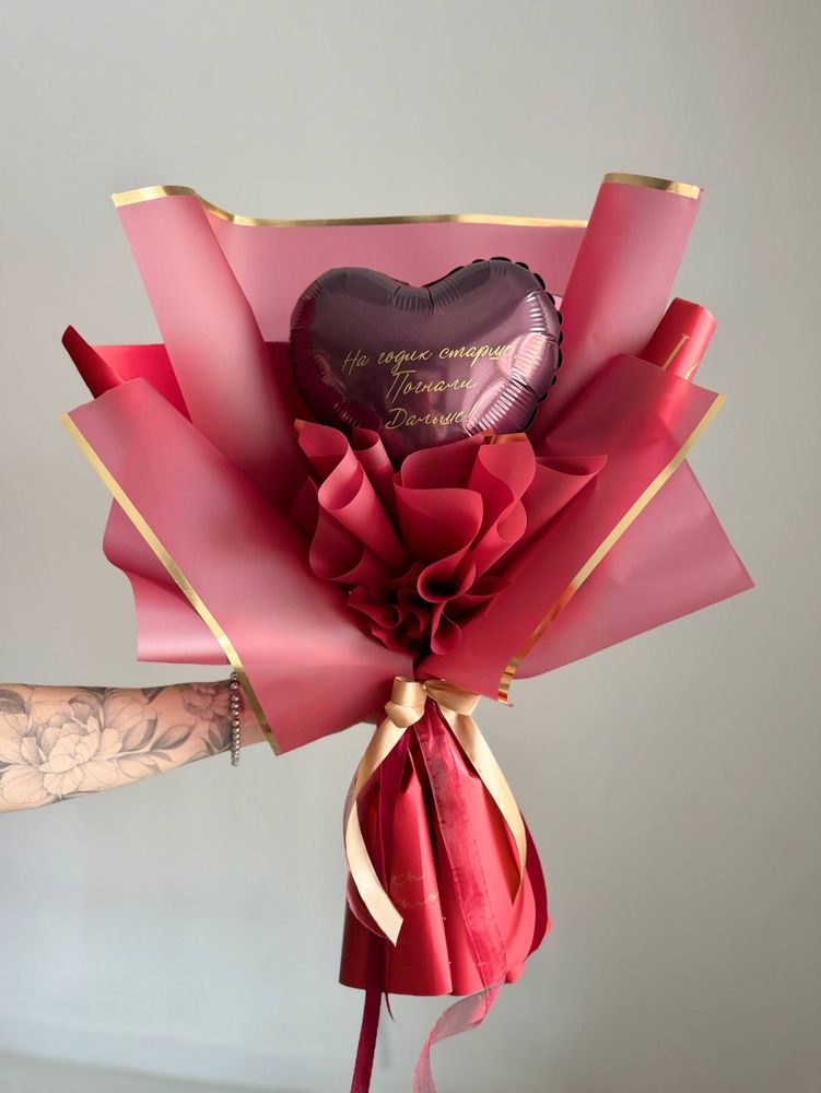 Букет бордовый/золото №4953