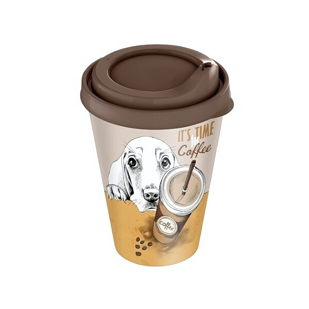 Стакан "IZI-GO" с крышкой 420 мл с декором (темно-коричневый)