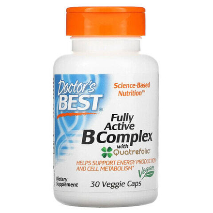 Витамины группы B Doctor's Best, комплекс активных витаминов B с Quatrefolic, 30 вегетарианских капсул