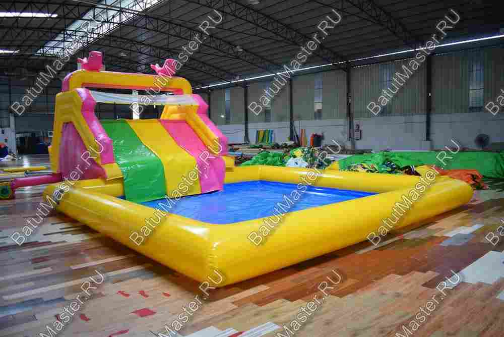 Надувная водная горка с бассейном «Карамелька», 10*6*4 м
