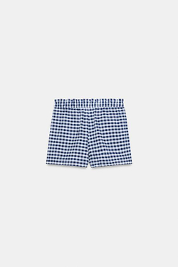 ZARA ШОРТЫ В КЛЕТКУ ВИШИ — ZW COLLECTION, БЕЛЫЙ/МОРСКОЙ СИНИЙ