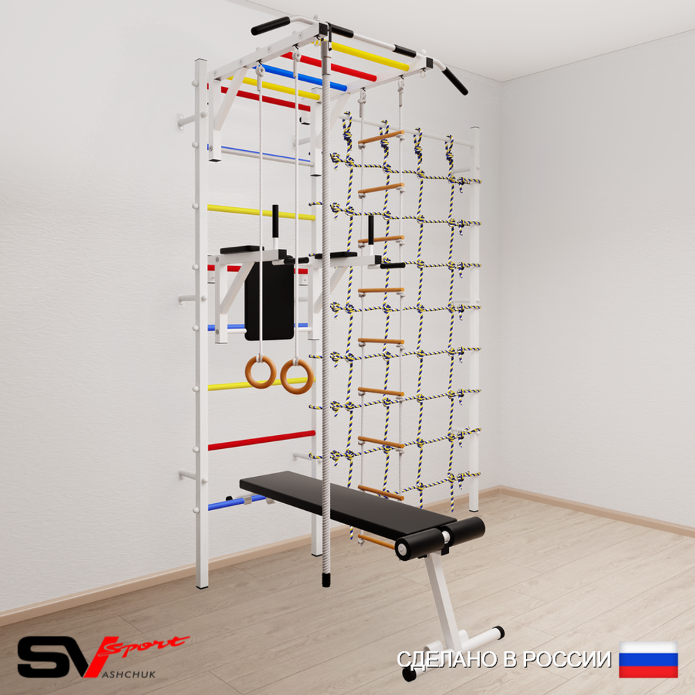 Шведская стенка Sv Sport 5250 (Турник рукоход/Брусья/Скамья/Канат/Кольца/Лестница/Канатный лаз)