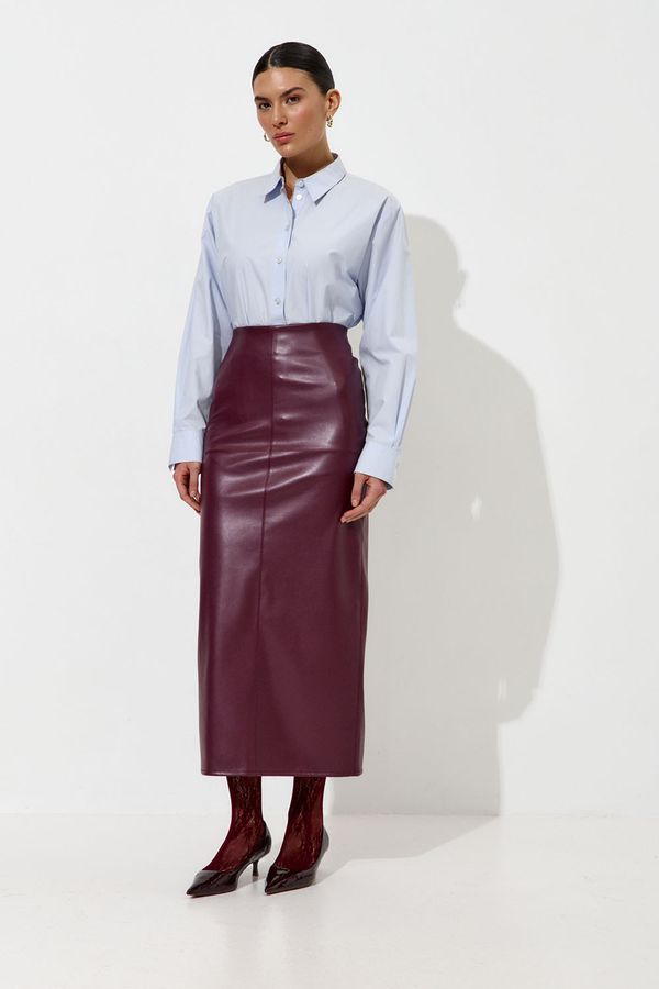 Юбка карандаш из экокожи сливового цвета