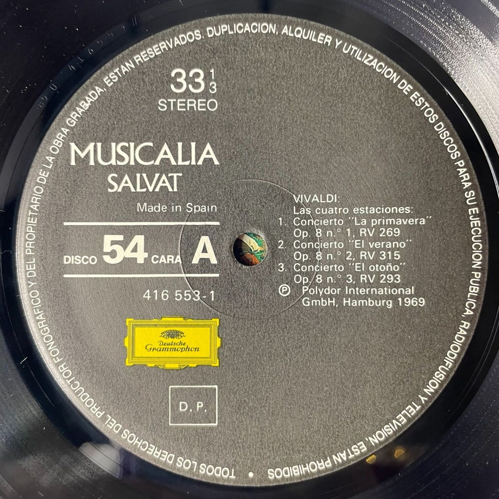Винтажная виниловая пластинка LP Musicalia 54. Vivaldi Вивальди Четыре Сезона (Spain 1987)