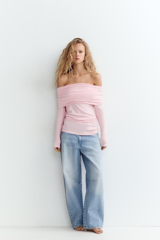 ZARA МЯГКИЙ ТОП БЕЗ БРЕТЕЛЕЙ СО СБОРКОЙ, РОЗОВЫЙ