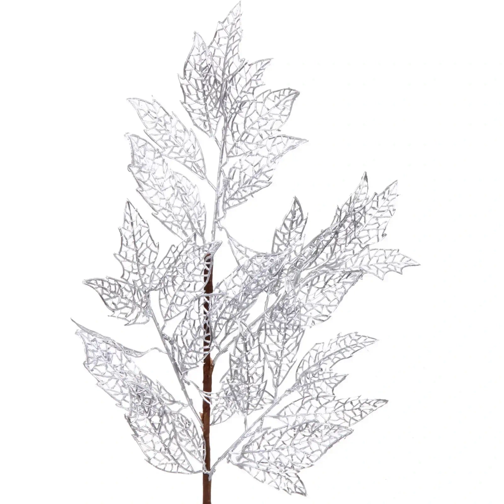 Ветка декоративная «Зимние листья» 70 см, Серебро